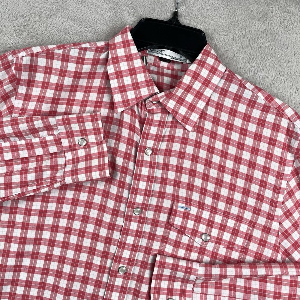 Criquet Pearl Snap Shirt Mens Small Pink Western Flap Pocket Performance Stretch